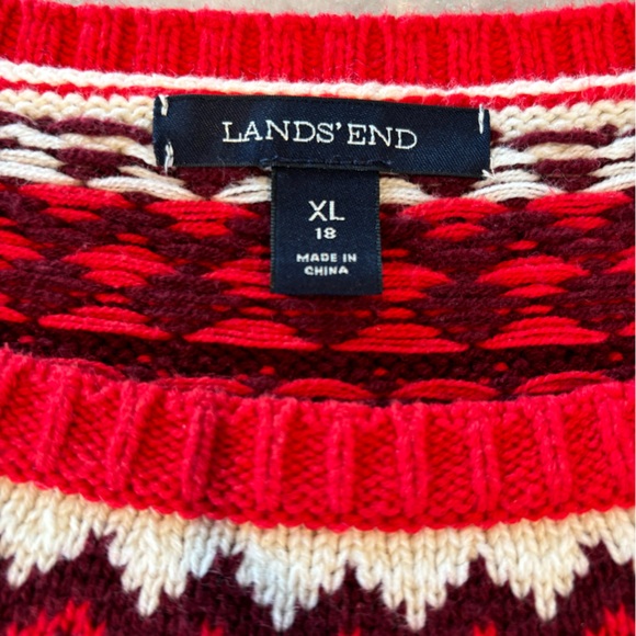 Lands End Red Fair Isle Sweater in Sz XL #0659 - Picture 6 of 6